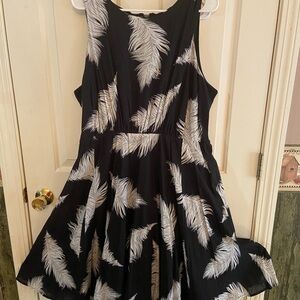 Lane Bryant Cotton Fit and Flare Dress with Feather Print and POCKETS!